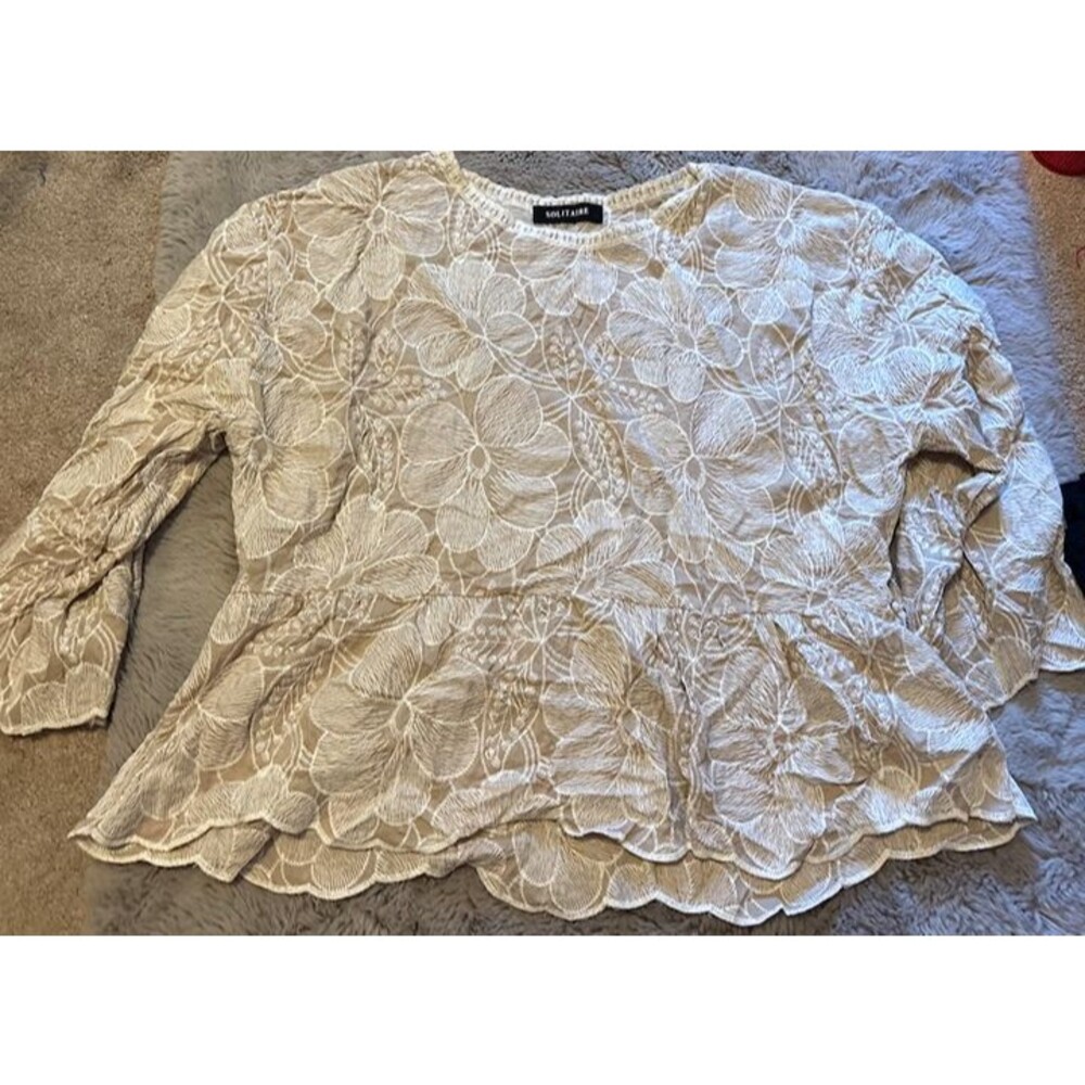 SOLITAIRE Women's Beige Embroidered Peplum Blouse